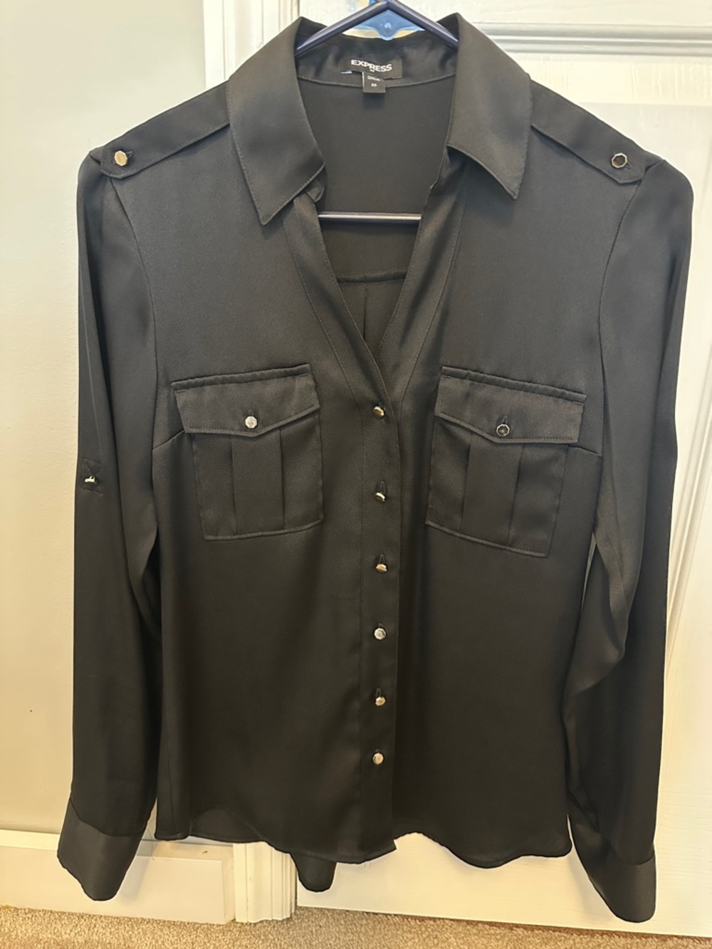 Express Black Utility Button-Front Blouse